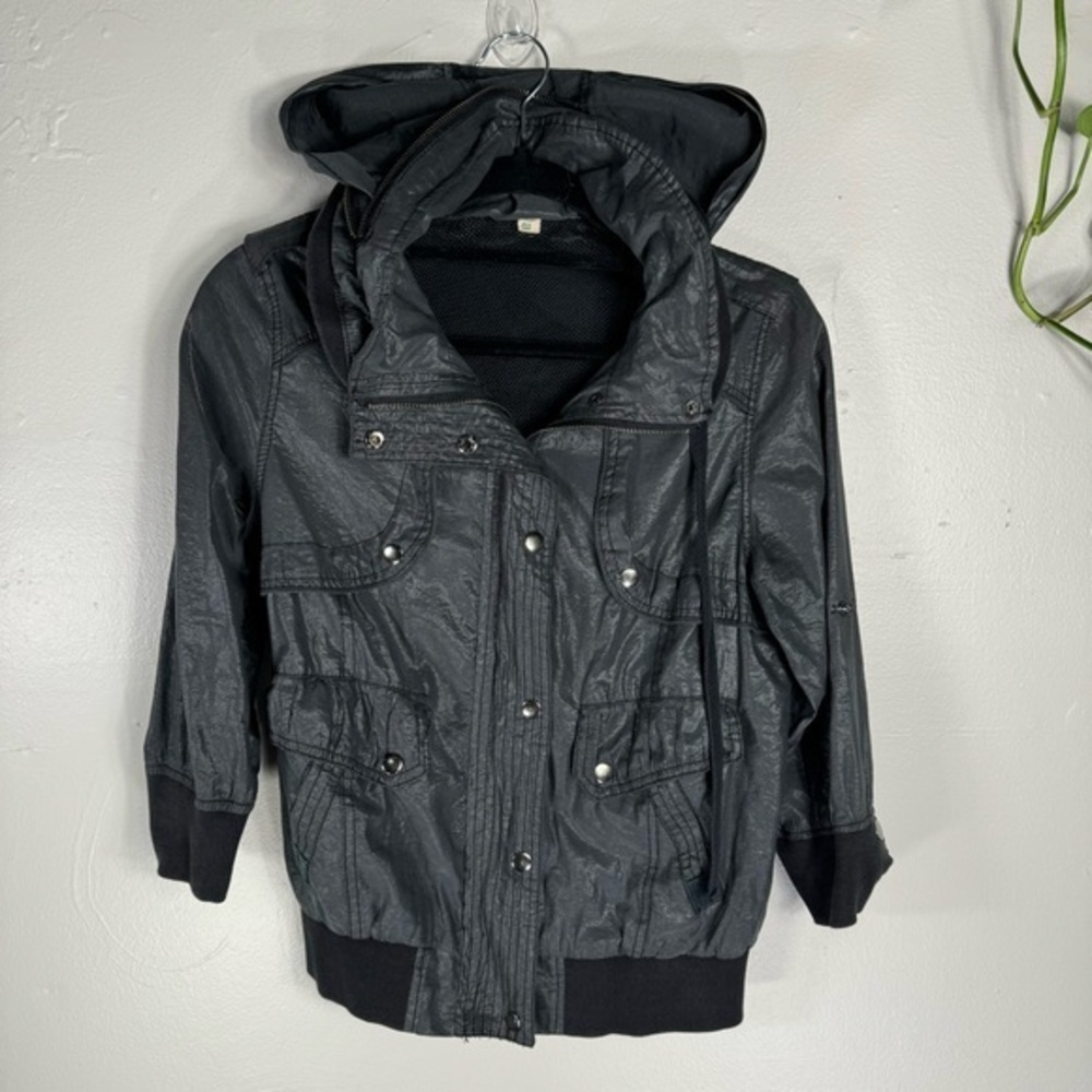9am gray black utility jacket zip up detachable hood nylon mesh goth industrial